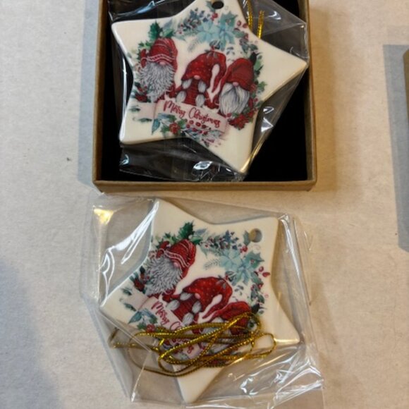 Christmas Porcelain/Ceramic Gnome Ornaments Hanging New in Box 3"x3" Set of 2 - Picture 3 of 6